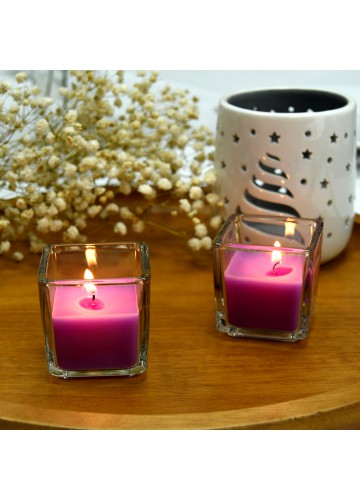 Purple Square Glass Votive Candles (12pc/Box)