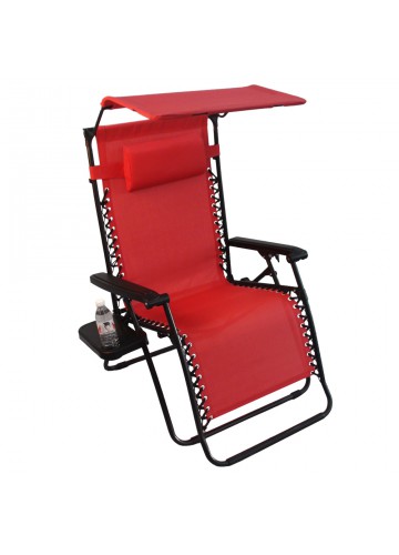 Set of 2 Oversized Zero Gravity Chair with Sunshade and Drink Tray - Red