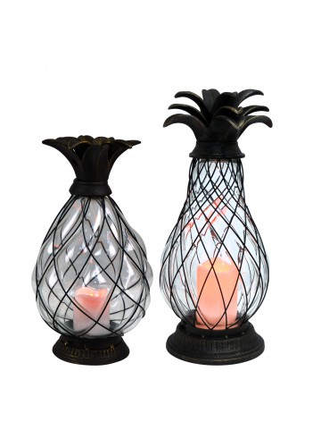 Clear Pineapple with LED Candle (Set of 2)