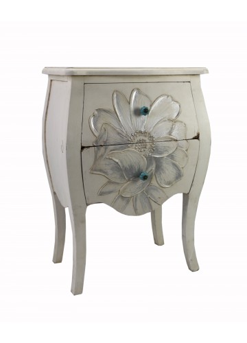 White Wooden White End Table with Flower