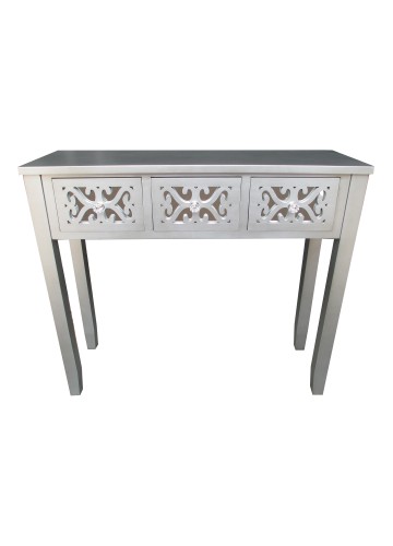 32 Inch H Grey Wooden 3 Drawer Console Table