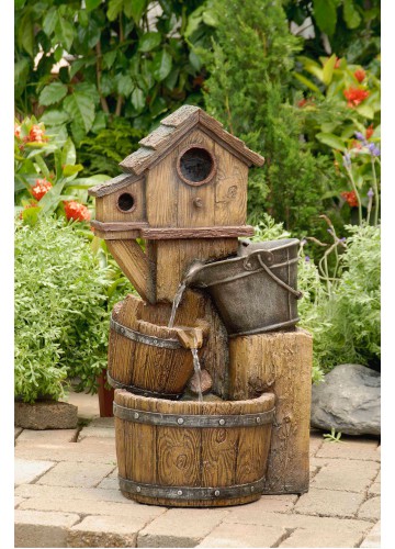 Bird House Outdoor Water Fountain Without Light