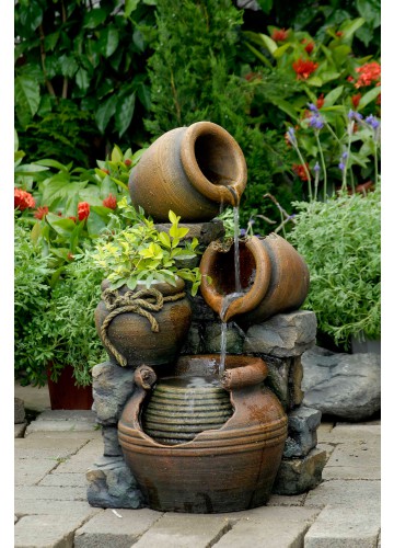 Multi Pots Outdoor Water Fountain With Flower Pot