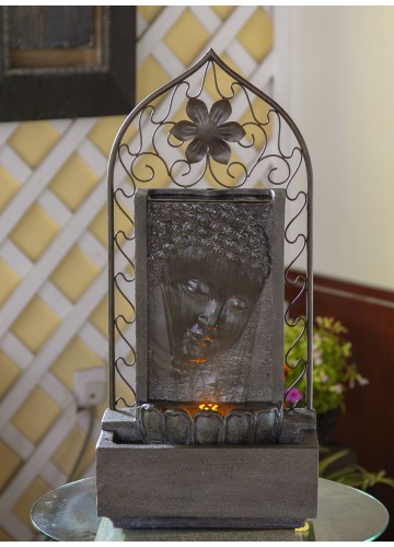 Buddha Wall and Metal Flower Fountain with Led Light