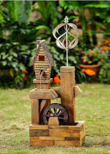 Wood Look Birdhouse with Wind Spinner