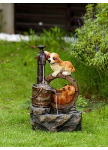 Playing Dogs Fountain with LED Light