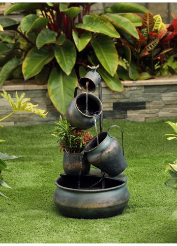 Metal Pot in Pot Fountain with Flower Pot