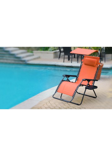 Oversized Zero Gravity Chair with Sunshade and Drink Tray - Orange