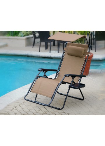 Oversized Zero Gravity Chair with Sunshade and Drink Tray - Tan