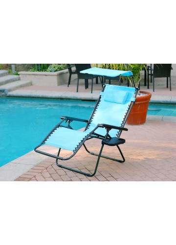 Oversized Zero Gravity Chair with Sunshade and Drink Tray - Pacific Blue