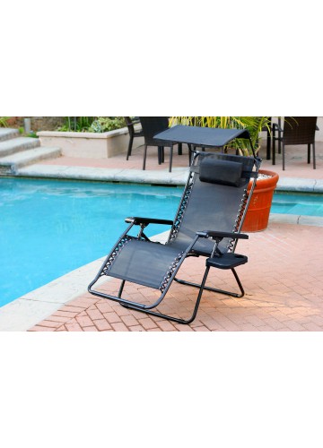 Oversized Zero Gravity Chair with Sunshade and Drink Tray - Black