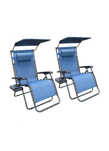 Set of 2 Oversized Zero Gravity Chair with Sunshade and Drink Tray - Blue