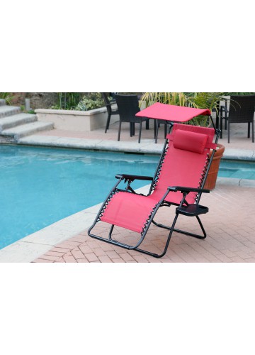 Oversized Zero Gravity Chair with Sunshade and Drink Tray - Crimson Red