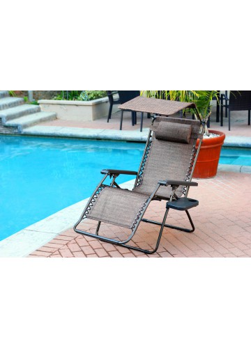 Set of 2 Oversized Zero Gravity Chair with Sunshade and Drink Tray - Brown Mesh