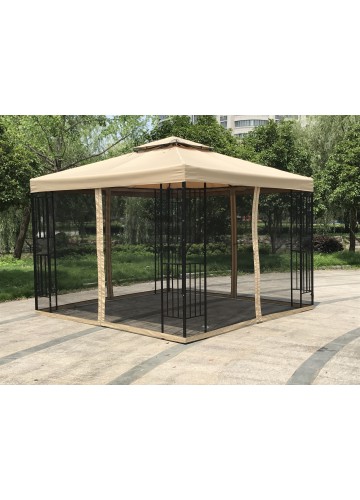 120 Inch x 120 Inch Metal Gazebo With Double Roof And Netting