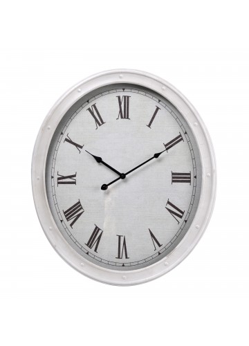 20 Inch White Metal Oval Wall Clock