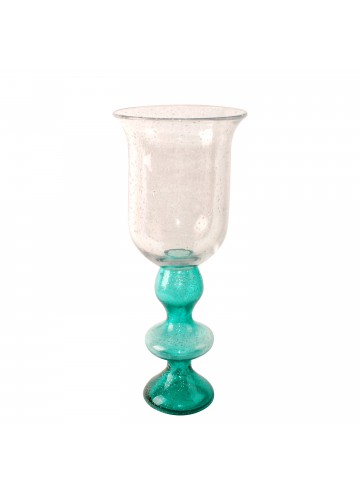 Cyrene 15.75 Inch Glass Pillar Candle Holder (Turquoise)