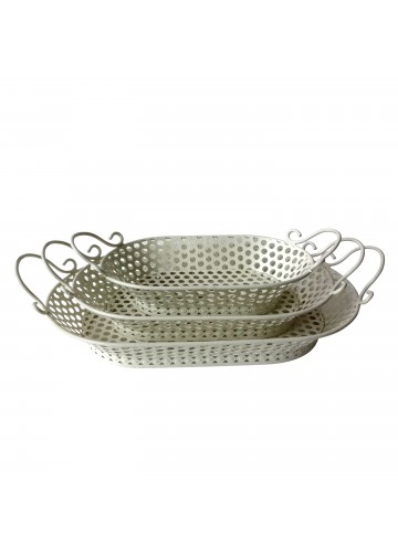 Ornate White Metal Tray (Set of 3)