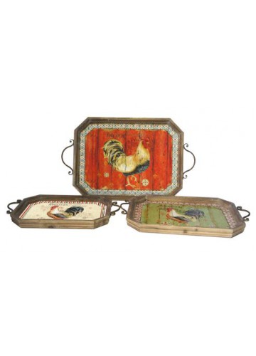 Rooster-themed Metal Tray (Set of 3)