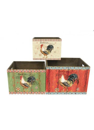 Rooster-themed Wooden Storage Box (Set of 3)