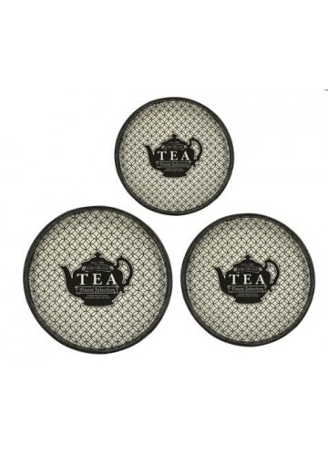 Round Tray with Teapot Pattern (Set of 3)