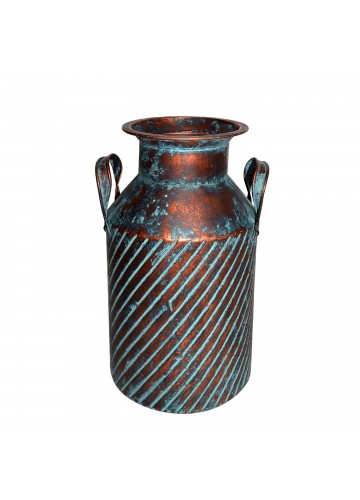 14.75 Inch Copper/Blue Rib Metal Vase with Holder