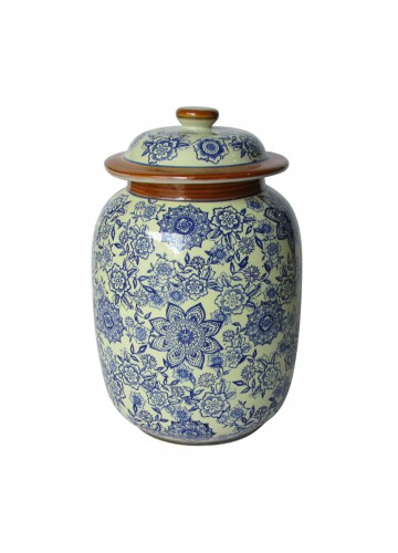 Large Blue & White Pattern Lidded Jar