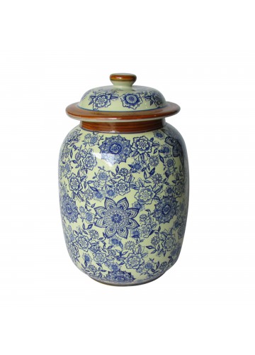 Medium Blue & White Pattern Lidded Jar