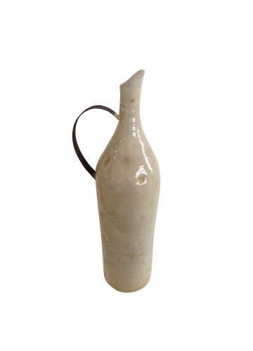Large Beige Picther with Metal Handle
