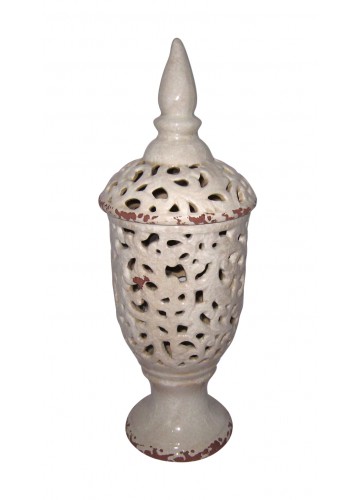 18 Inch Ivory Pierced Decorative Jar