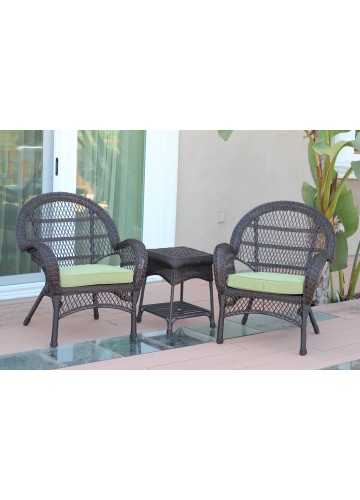 3pc Santa Maria Espresso Wicker Chair Set - Sage Green Cushions