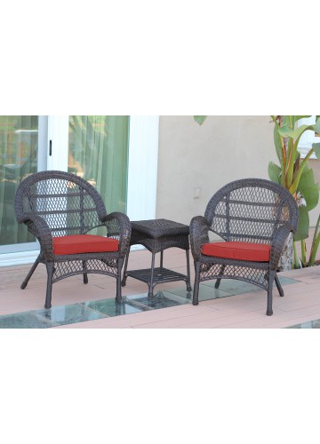 3pc Santa Maria Espresso Wicker Chair Set - Brick Red Cushions