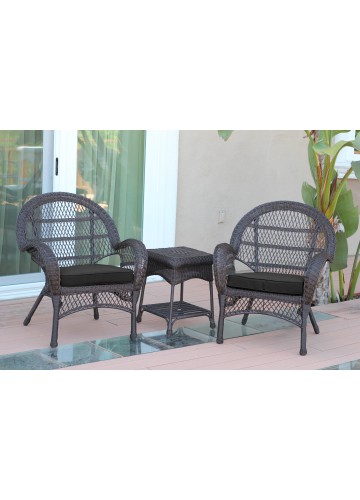 3pc Santa Maria Espresso Wicker Chair Set- Black Cushions