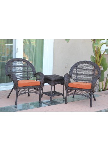 3pc Santa Maria Espresso Wicker Chair Set - Orange Cushions
