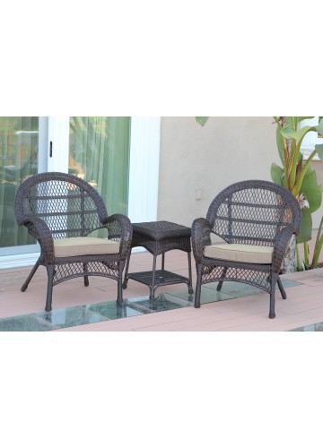 3pc Santa Maria Espresso Wicker Chair Set - Tan Cushions