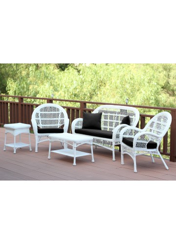 5pc Santa Maria White Wicker Conversation Set - Black Cushion