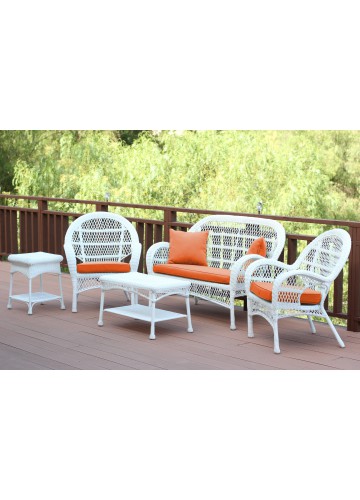 5pc Santa Maria White Wicker Conversation Set - Orange Cushion