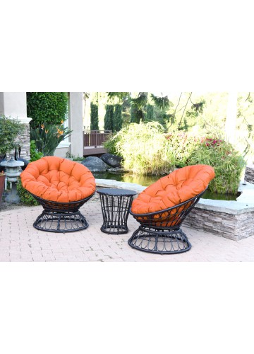 Papasan Espresso Wicker Swivel Chair and Table Set with Orange Cushions