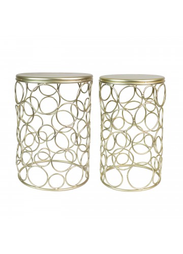 Set of 2 Round Metal Side Table - Champagne