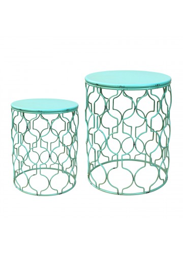 Set of 2 Round Metal Side Table - Green