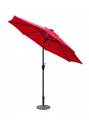 9 FT Aluminum Umbrella with Crank and Solar Guide Tubes - Black Pole/Red Fabric