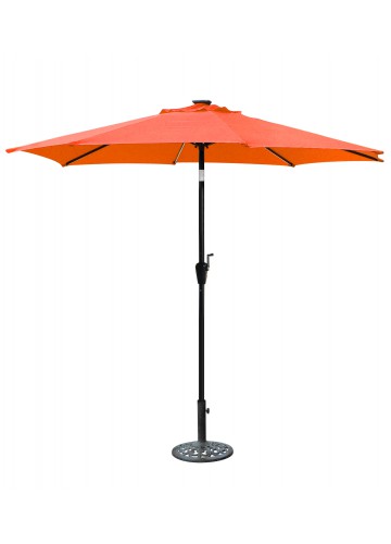 9 FT Aluminum Umbrella with Crank and Solar Guide Tubes - Black Pole/Orange Fabric