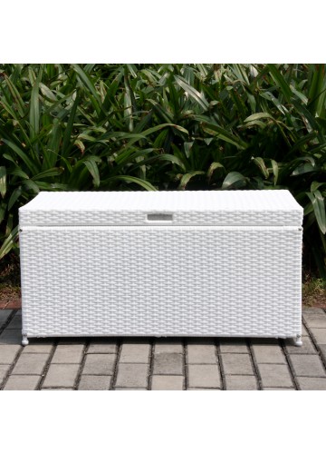 Outdoor White Resin Wicker Storage Deck Box