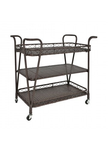 Espresso Resin wicker serving cart in three layers tray