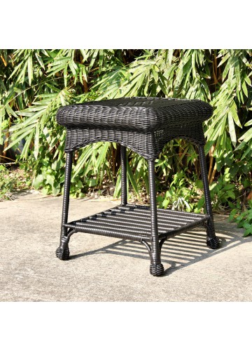 Outdoor Black Resin Wicker End Table