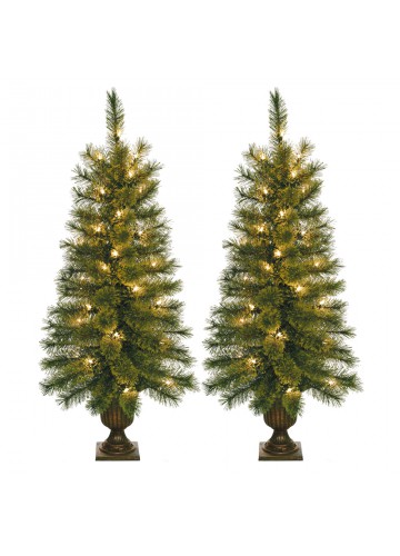 3.5 Feet. Pre-lite Artificial Christmas Tree With Plastic Pot Stand - Set of 2