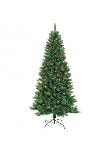 7 Feet. Slim Pre-Lit Artificial Christmas Tree With Metal Stand