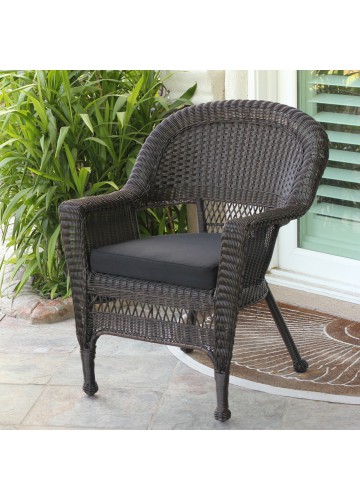 Espresso Wicker Chair With Black Cushion