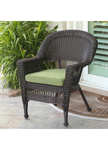 Espresso Wicker Chair With Sage Green Cushion