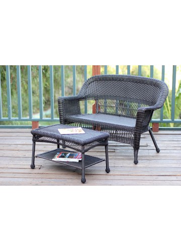 Espresso Wicker Patio Love Seat And Coffee Table Set Without Cushion